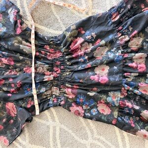 Anthropologie Black Floral Lightweight Dress with Pink Blooms